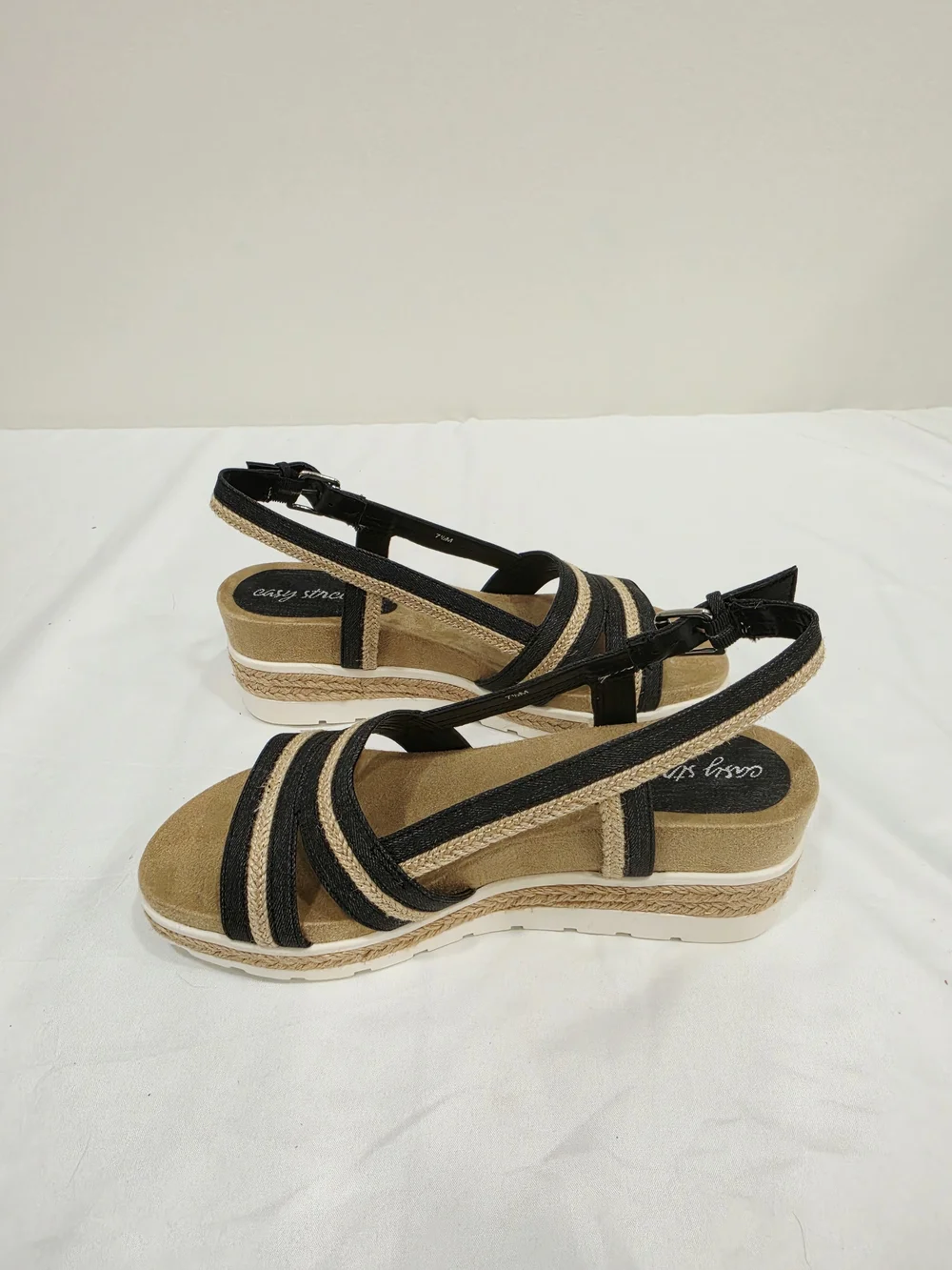 easy street Washed Black/Rope Mel Espadrille Wedge Sandals - Women